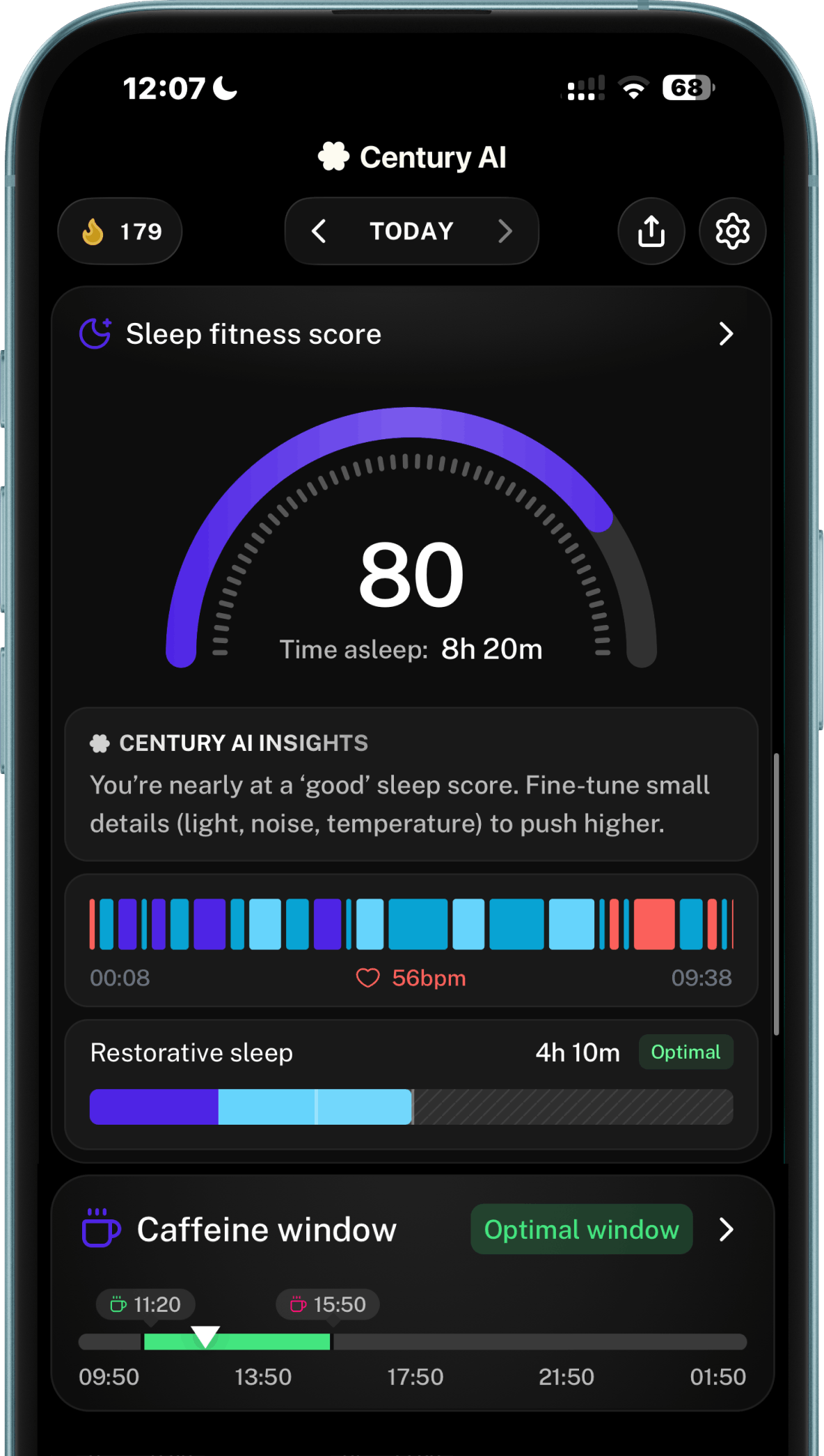 Century AI sleep fitness score